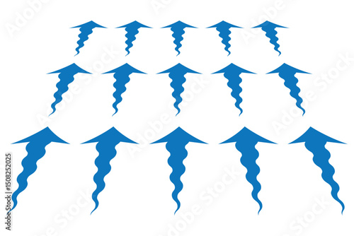 Set of blue arrow showing wind air flow isolated on white background, air direction signs. eps 10.