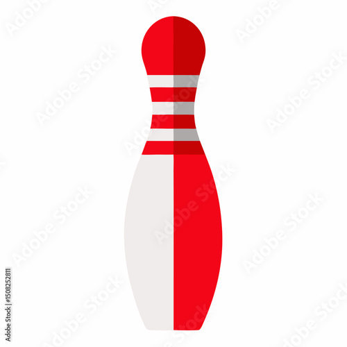 Single bowling pin with red stripes vector icon on white background.