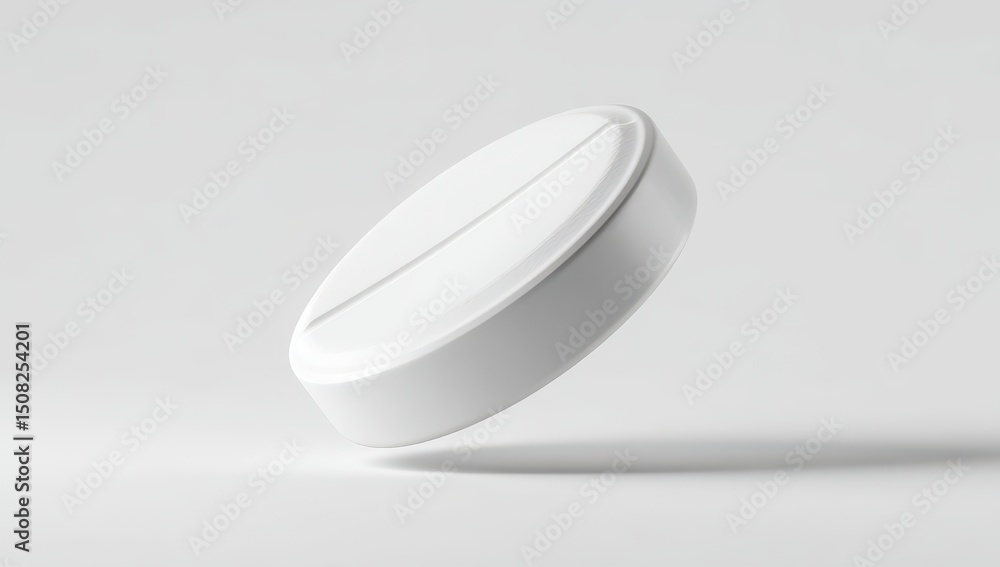 White pill, slightly angled, on a light gray background White pill, slightly angled, on a light gray background