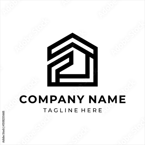 The logo design combines the letter f and a house, using black.