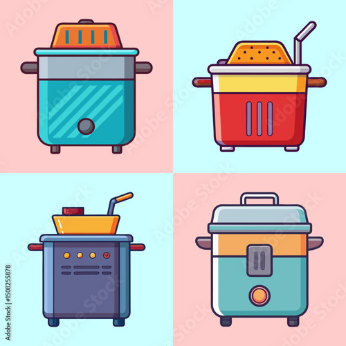 Deep Fryer Flat Illustration Simple Kitchen Appliance Vector in Flat Style