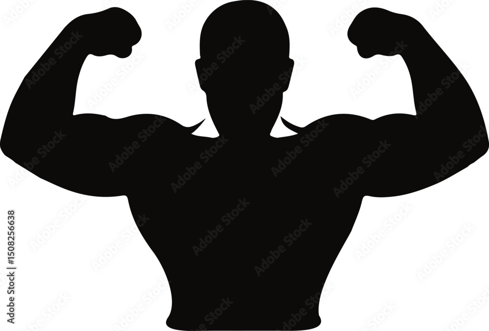 Fototapeta premium muscular man icon, flexing bicep silhouette, strong man vector, muscle silhouette, man flexing arm, bodybuilder silhouette
