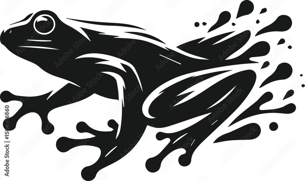 Fototapeta premium Silhouette of a frog vector drawing black