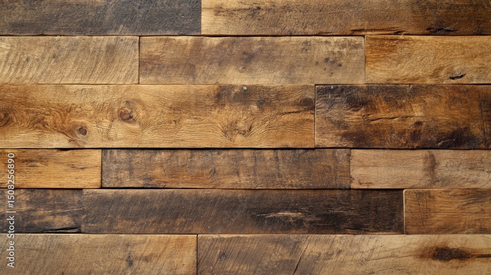 Naklejka premium Rustic Reclaimed Wood Wall Paneling Texture Background Brown and Beige Tones