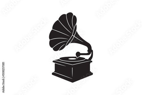 Retro musical gramophone with brass horn vector image on white background