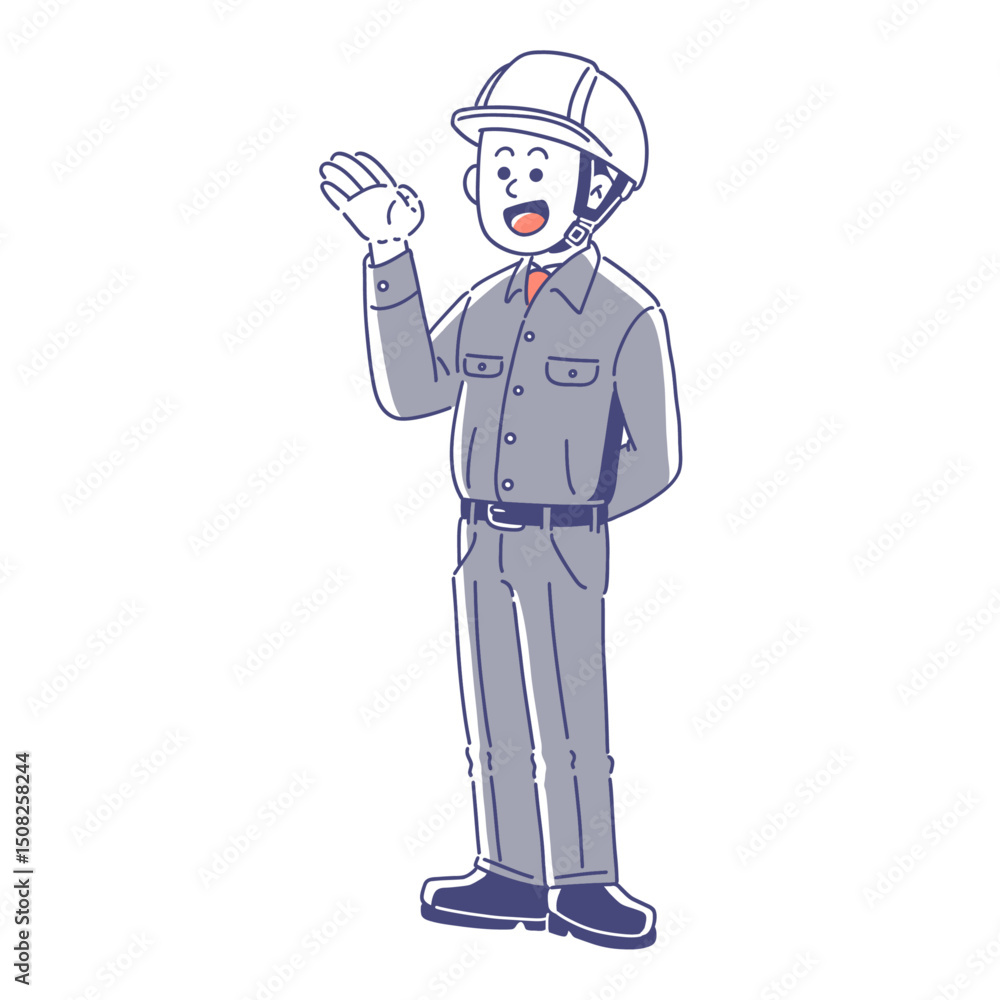 作業服で案内する男性_全身 作業服で案内する男性_全身