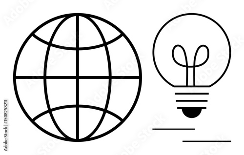 Globe representing global networks paired with a glowing light bulb conveying ideas and innovation. Ideal for technology, sustainability, education, creativity, globalization, innovation, teamwork