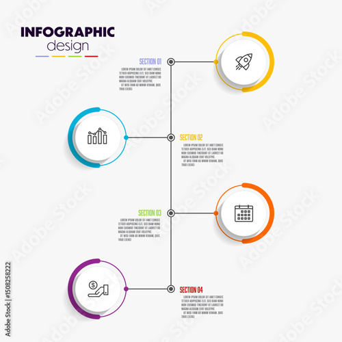 Circle timeline infographics template for presentations and business concept charts 4 options.