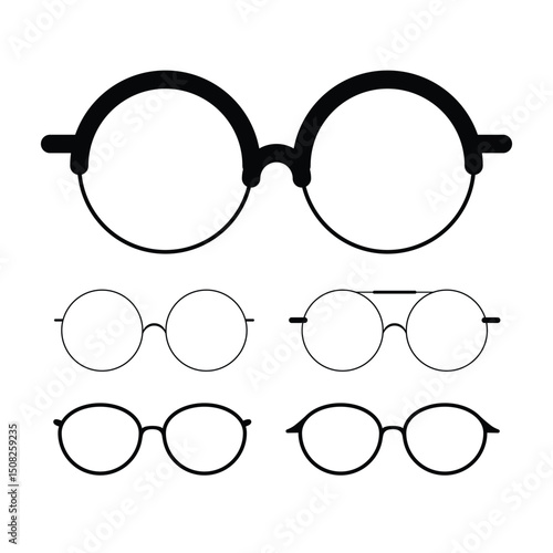Set of black glasses frame. male and female eyeglasses and sunglasses collection. eyeglasses frames set. sunglasses frames. vector illustration