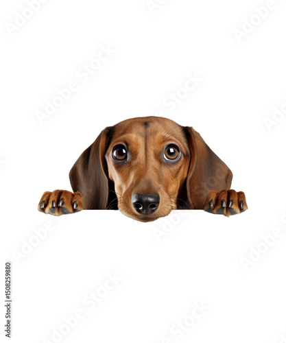 Cute brown dachshund puppy sitting isolated on a white background