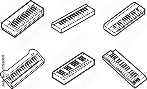 Set of piano keys outline vector illustration line art	