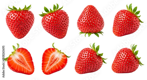 Collection of Fresh Red Strawberries Isolated on Black Background