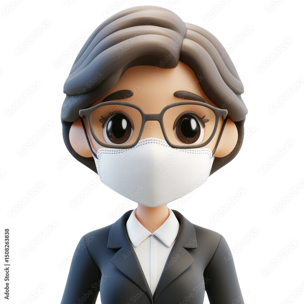 Obraz premium 3D Businesswoman with Mask: Professional Avatar for Covid-Safe Corporate Environment, Executive Portrait for Online Profiles and Career Opportunities