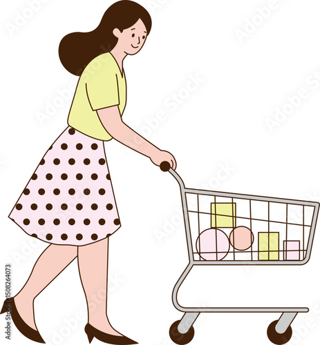 Femme poussant un caddie
