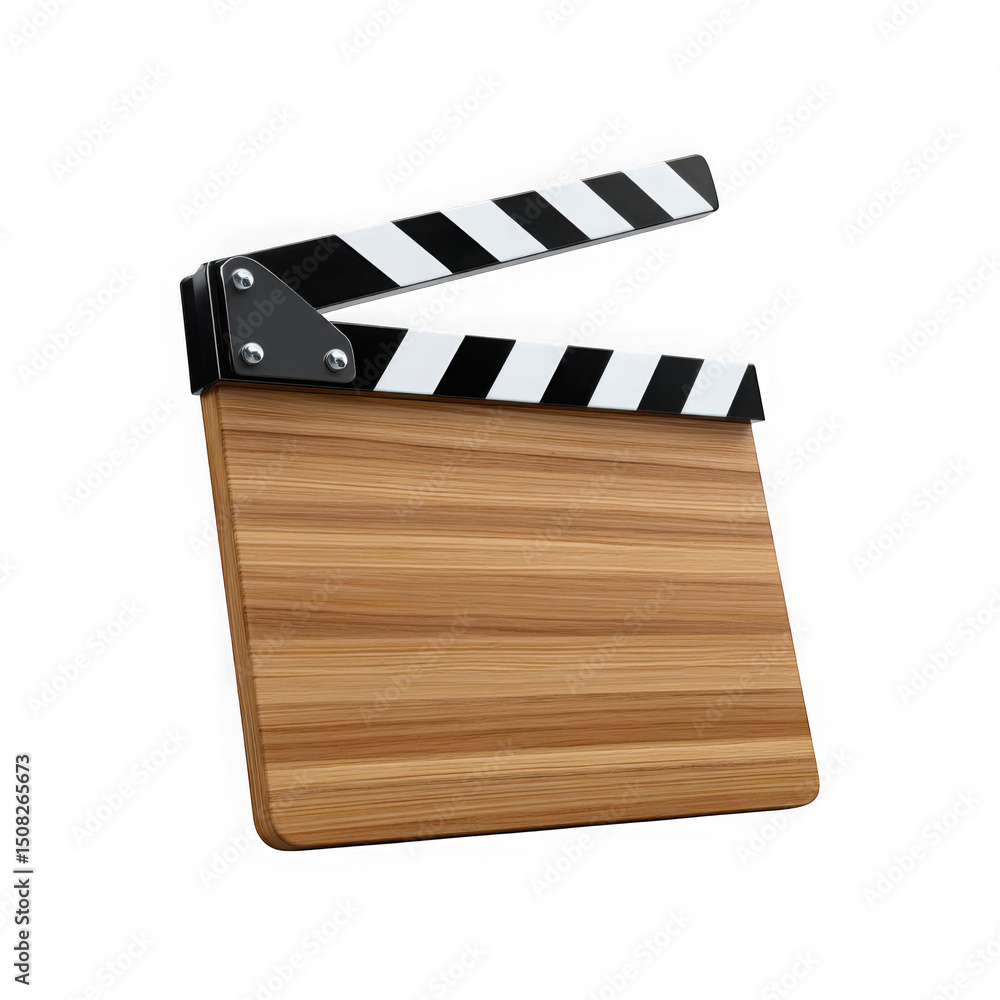 Fototapeta premium Wooden clapperboard movie slate isolated on transparent background