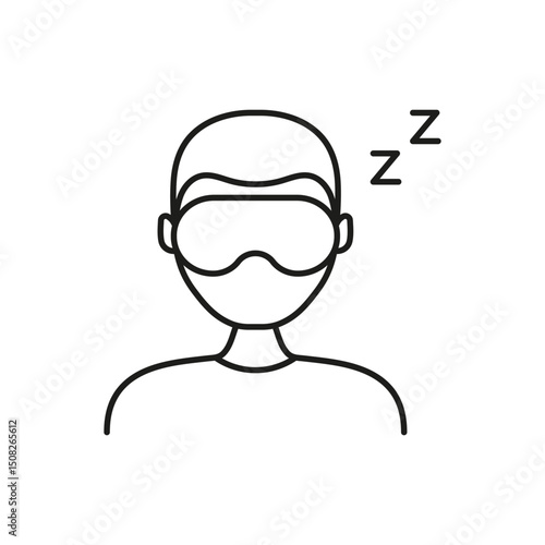 Person Wearing Sleep Mask Line Icon. Rest, Relaxation, And Sleep Quality Improvement Outline Symbol. Sleep Hygiene And Nighttime Routine. Editable Stroke. Isolated Vector Illustration