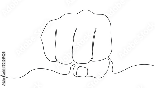 Punching hand drawn design. continuous one line drawing of punch hand. sign or symbol of power, hitting, attack, force