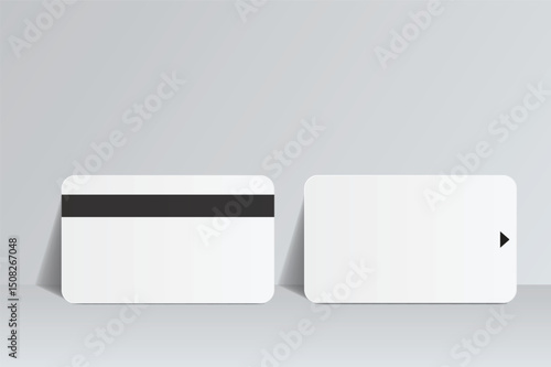 Print3D Realistic plastic hotel apartment keycard and booklet holder, open leaflet, bifold mockup isolated on background. Blank template  for hotel key card, credit card, notecard, postcard, invitatio