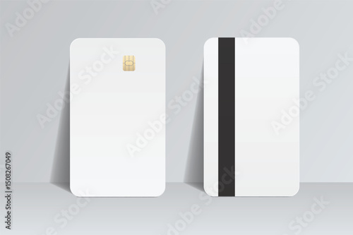 Vector realistic plastic credit card templates. Blank debit card with chip card on background. Mockup empty design for online business and finance, technology payment, digital payment concept.
