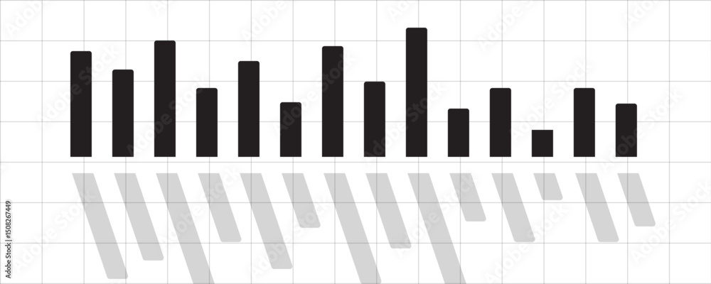 Fototapeta premium Minimal Black and White Bar Chart with 3D Shadow Effect Abstract Vector Design of Financial Data, Business Statistics, Growth Analytics, and Modern Infographic Element on Grid Background