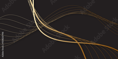 Elegant abstract golden waves on dark Background. Minimalist luxurious design features smooth curves and gradient effects fine golden strokes radiate a metallic sheen elegant rich flowing line design