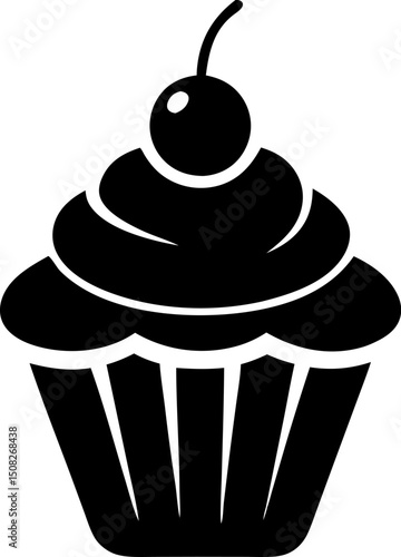 Cupcake With Cherry On Top Silhouette Vector Illustration