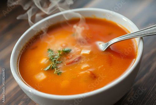 Warm and comforting soup in a neutral setting, suitable for winter or lunch visuals