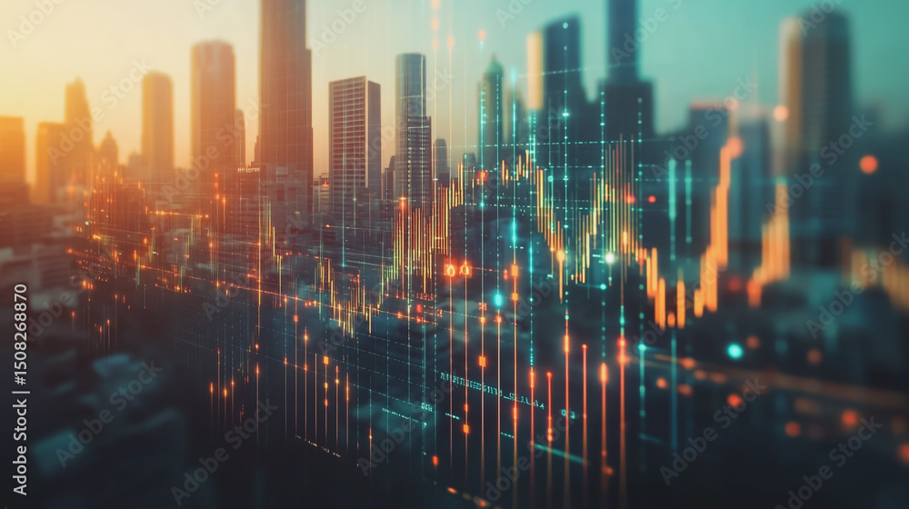 Obraz premium Smart digital Innovation City of the business world with connection financial business data all the time network reciprocity over the twilight cityscape. of future cyber security wireless digital city