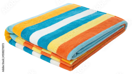 Folded Striped Beach Towel with Bright Colors on a Black Background