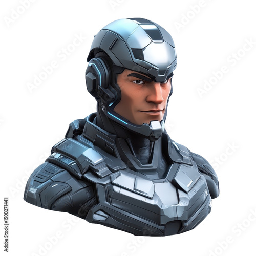 Futuristic Soldier: A Portrait of a Cyborg Warrior in Advanced Armor, Ready for Battle in a Sci-Fi World, Showcasing Strength, Technology, and Determination