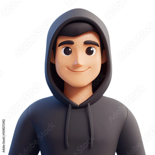 Youthful Cartoon Character in Hoodie: A Modern Digital Portrait for Web and Graphic Design, Perfect for Avatars, Isolated Style, and Trendy Illustrations