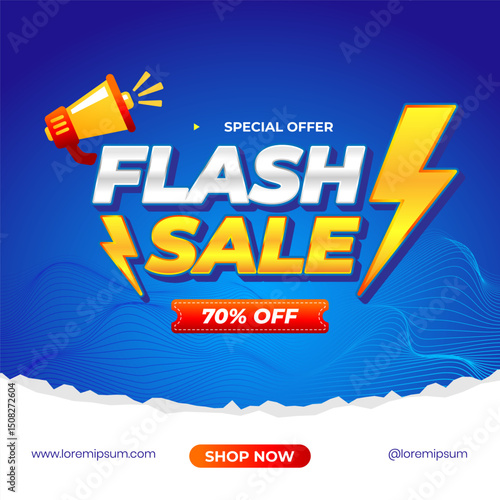 Special offer flash sale banner template with megaphone and lightning bolt