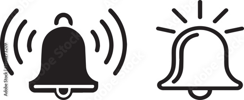 Hand drawn vector bell icon symbol for wireless communication and alarm design