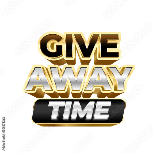 Shiny gold and silver giveaway time lettering vector graphic element