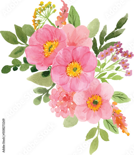big pink flower watercolor arrangement bouquet illustration