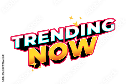 Colorful trending now text label graphic element, ideal for marketing campaigns