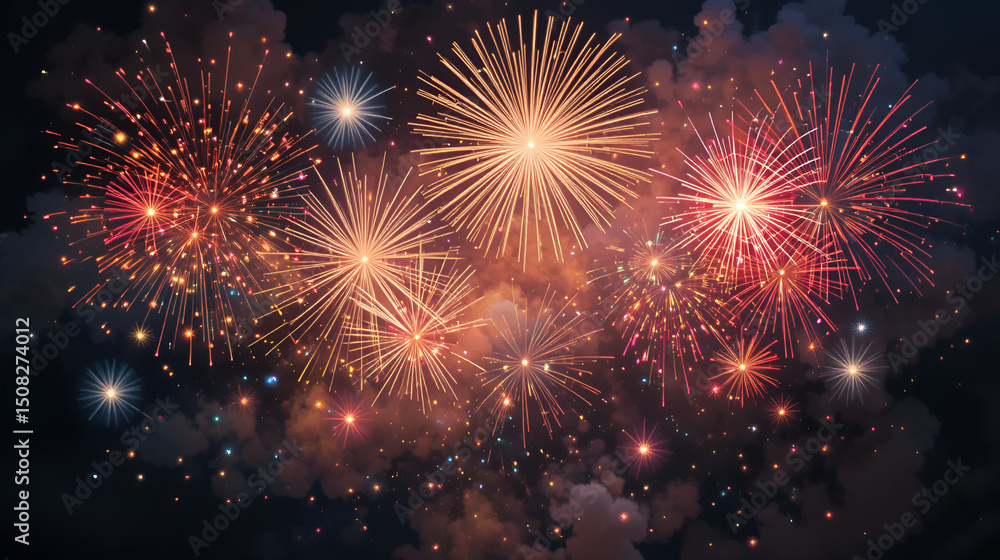 Naklejka premium decorative fireworks explosions poster