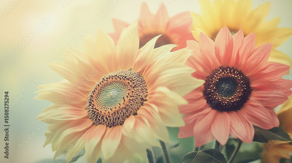 Fototapeta premium watercolor botanical Sunflower flowers texture template background.Elegant wedding invitation card background . Minimal hand painted Design for wedding or Valentine's Day