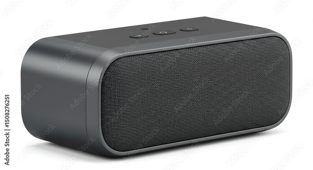 Fototapeta premium Gray portable speaker, rectangular, with fabric covering