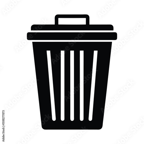 Trash can simple vector silhouette on white background