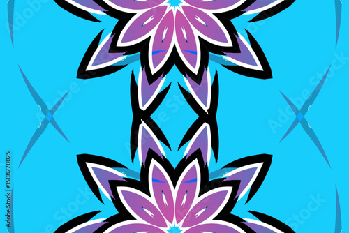 Beautiful glow colour gradient flower line art pattern wallpaper of indonesian traditional abstract batik ethnic dayak ornament for commercial ads	