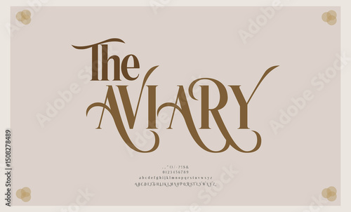 The aviary, elegant wedding alphabet letter font. typography luxury classic serif fonts decorative vintage retro