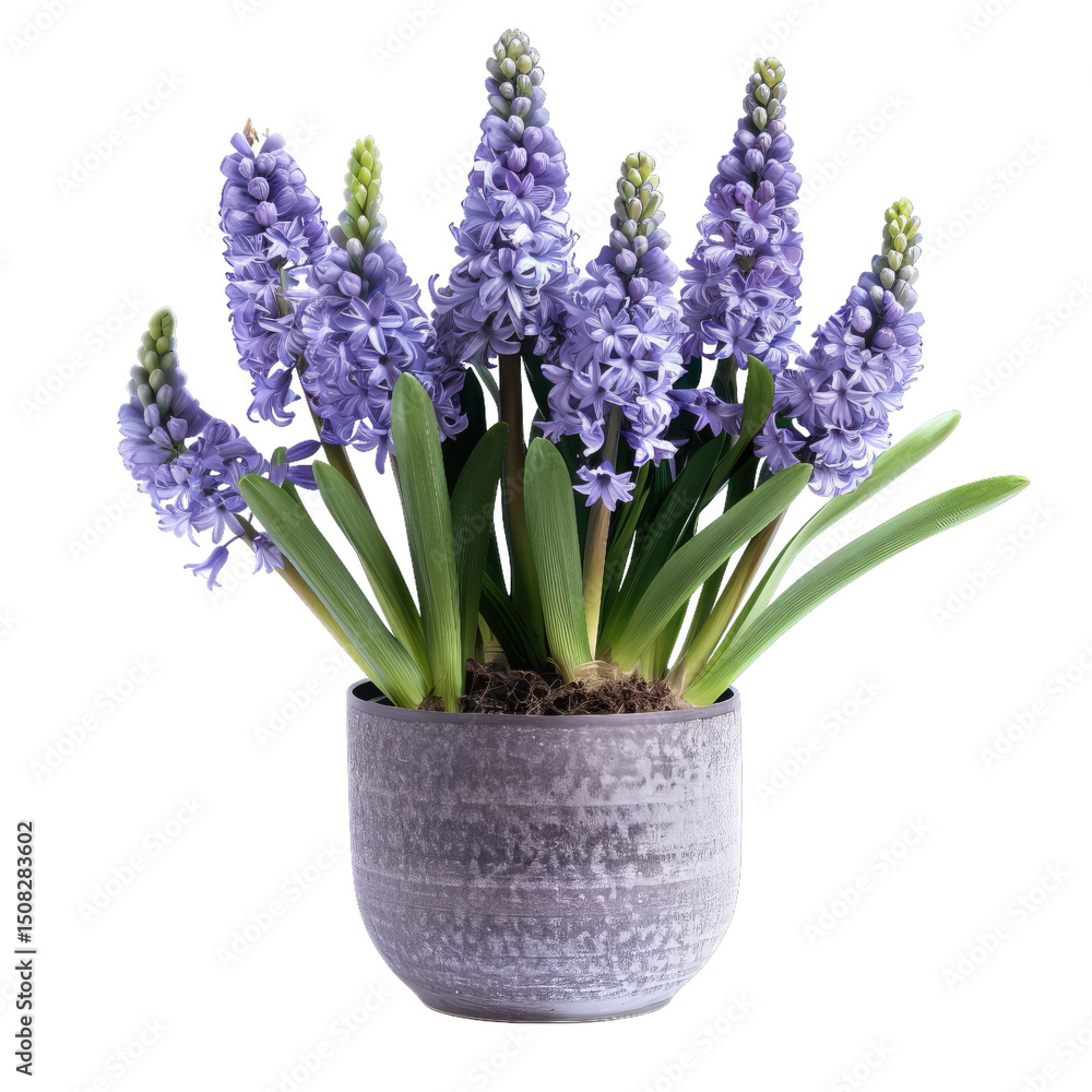 Fototapeta premium Blooming Purple Hyacinths In Ceramic Pot Still Life