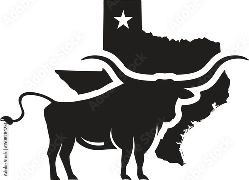 Texas map icon set, Texas map isolated on transparent background long horn line art silhouette vector illustration