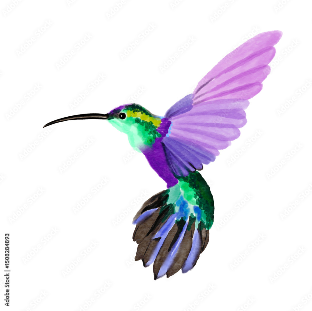 Fototapeta premium hummingbird watercolor vintage hand drawn on transparent background