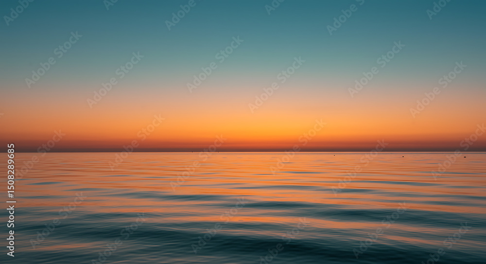 Fototapeta premium Serene Ocean Sunset Calm Waters and Vibrant Sky at Golden Hour