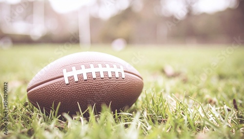 芝生のグラウンドに置かれたラグビーボール