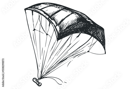 Hand-drawn paraglider parachute illustration with detailed lines. Vector retro hand drawn illustration