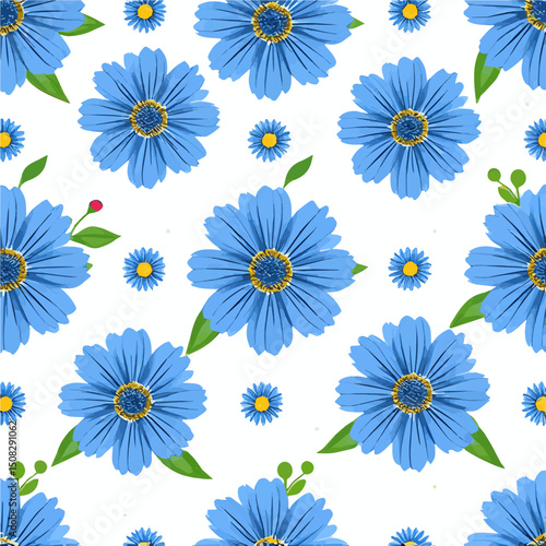 Blue Daisy Seamless Pattern