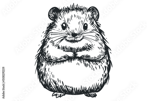 Cute hamster sketch: adorable furry rodent illustration with big eyes. Vector retro hand drawn illustration